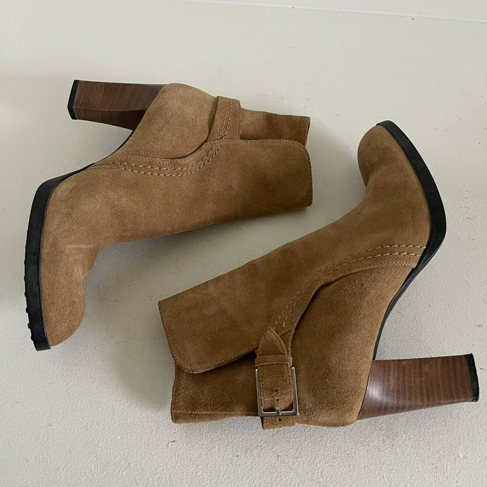 Tod's Suede Boot Bootie Buckle Womens Size 8 N Camel EUC - Picture 8 of 14